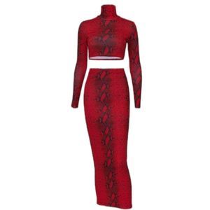 Faux Red Snake Skin Crop Top Pencil Skirt Set Size M
